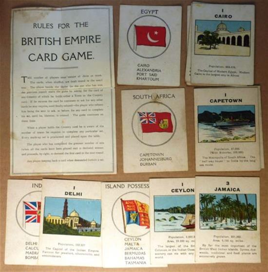 An early 20th Century Card Game of THE BRITISH EMPIRE by Norvic Mill, Norwich. 56 cards complete and with Rules in original box.